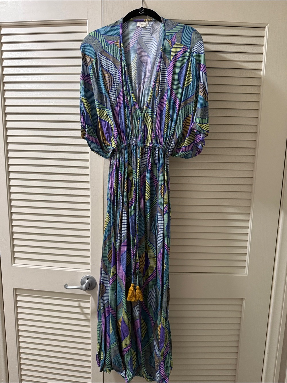 Cost Plus World Market Teal Purple Geometric Maxi Dress with Tassel